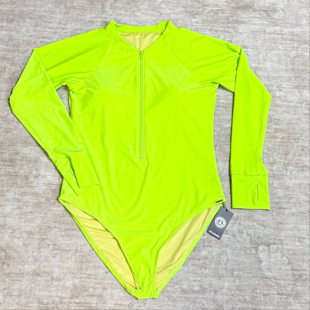 Relleciga Women’s XXL Neon Green One Piece Swimsuit Long Sleeve Scuba Zip New